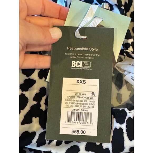 Sandy Liang Dress Women XXS Black White Cotton Leopard Print Ruffle Midi NWT - Picture 13 of 15